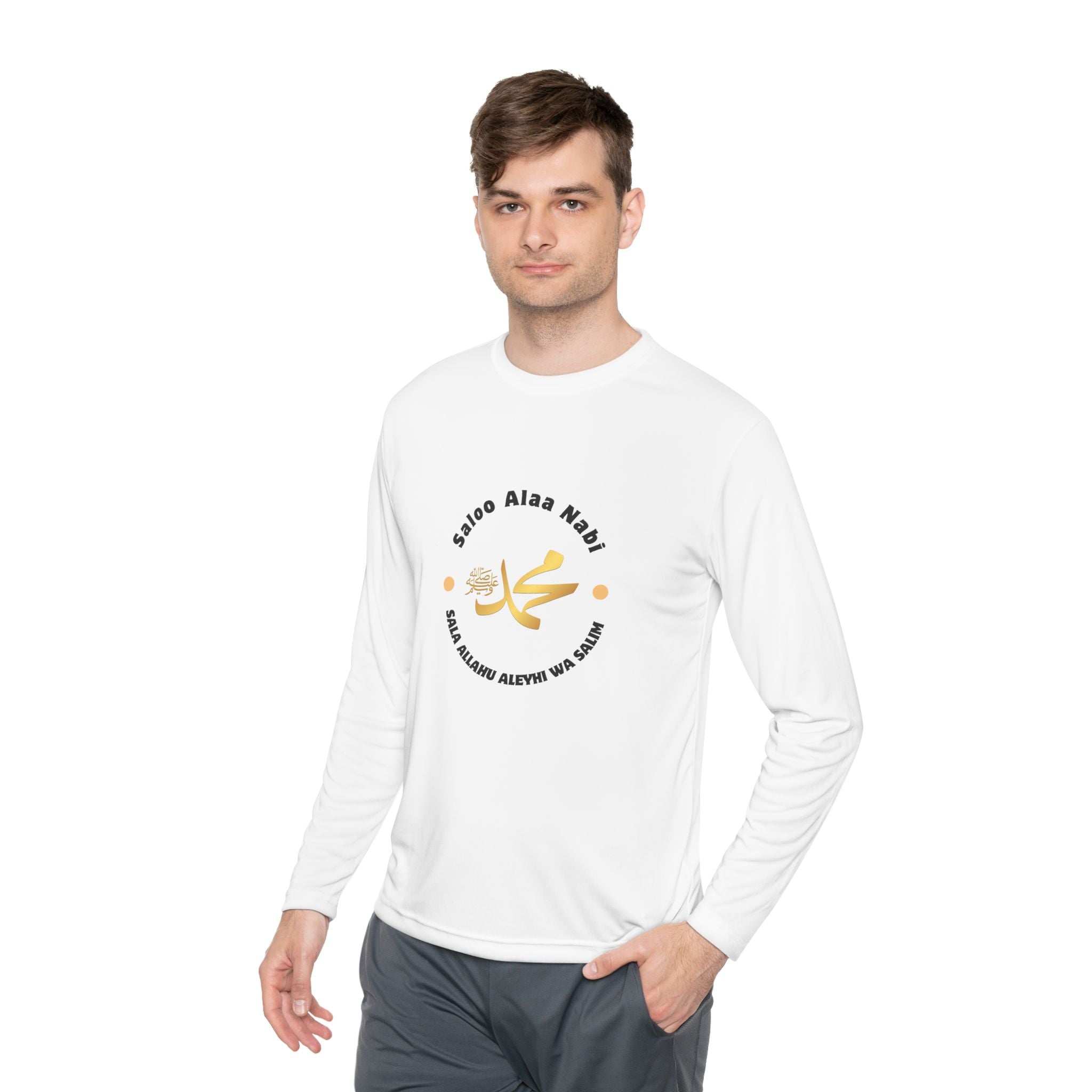 Long Sleeve Tee — Islamic ‘Salam Alaik’ Gold Calligraphy Design