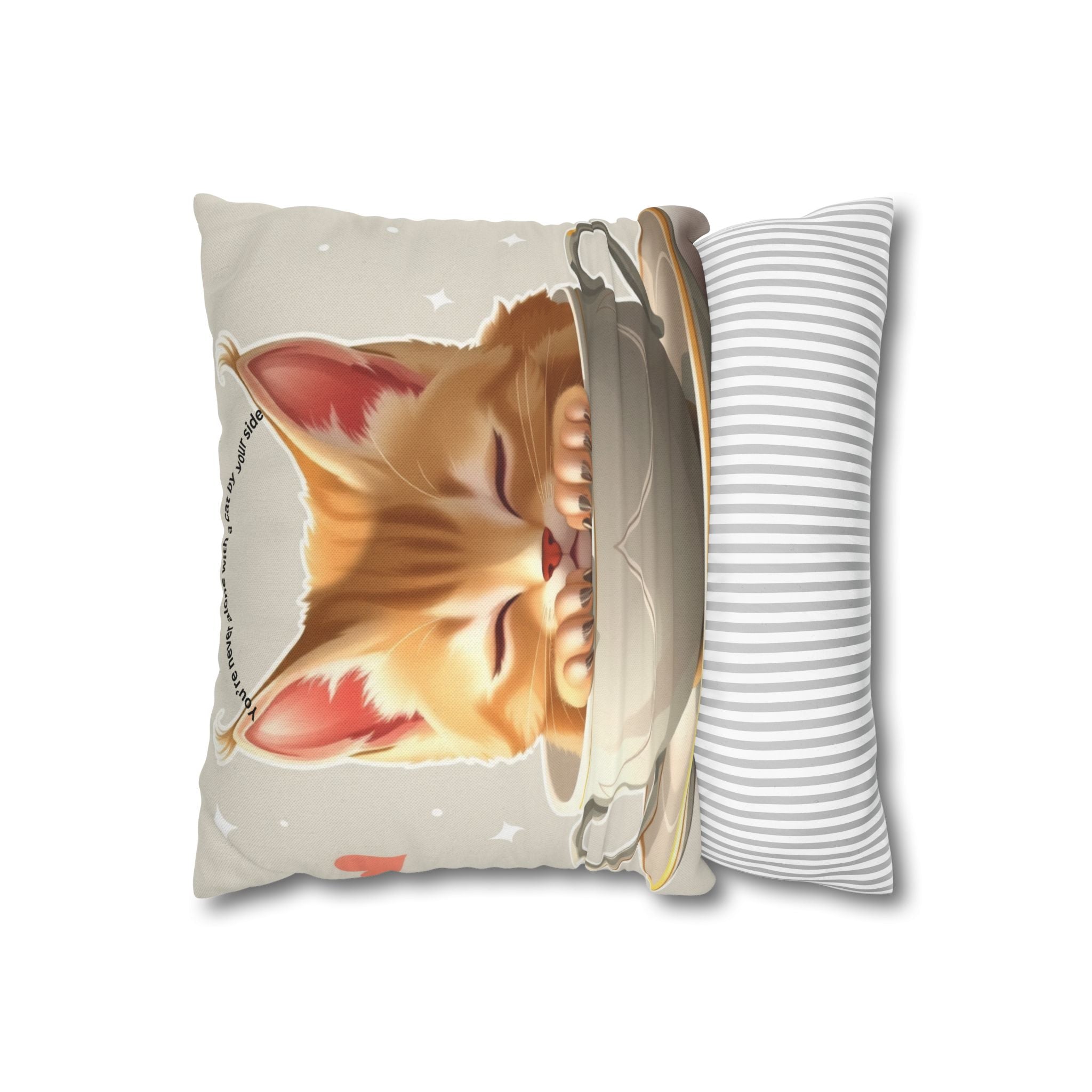 Cute Sleeping Kitten Decorative Pillowcase – Cozy Tea Cup Cat Cushion Cover